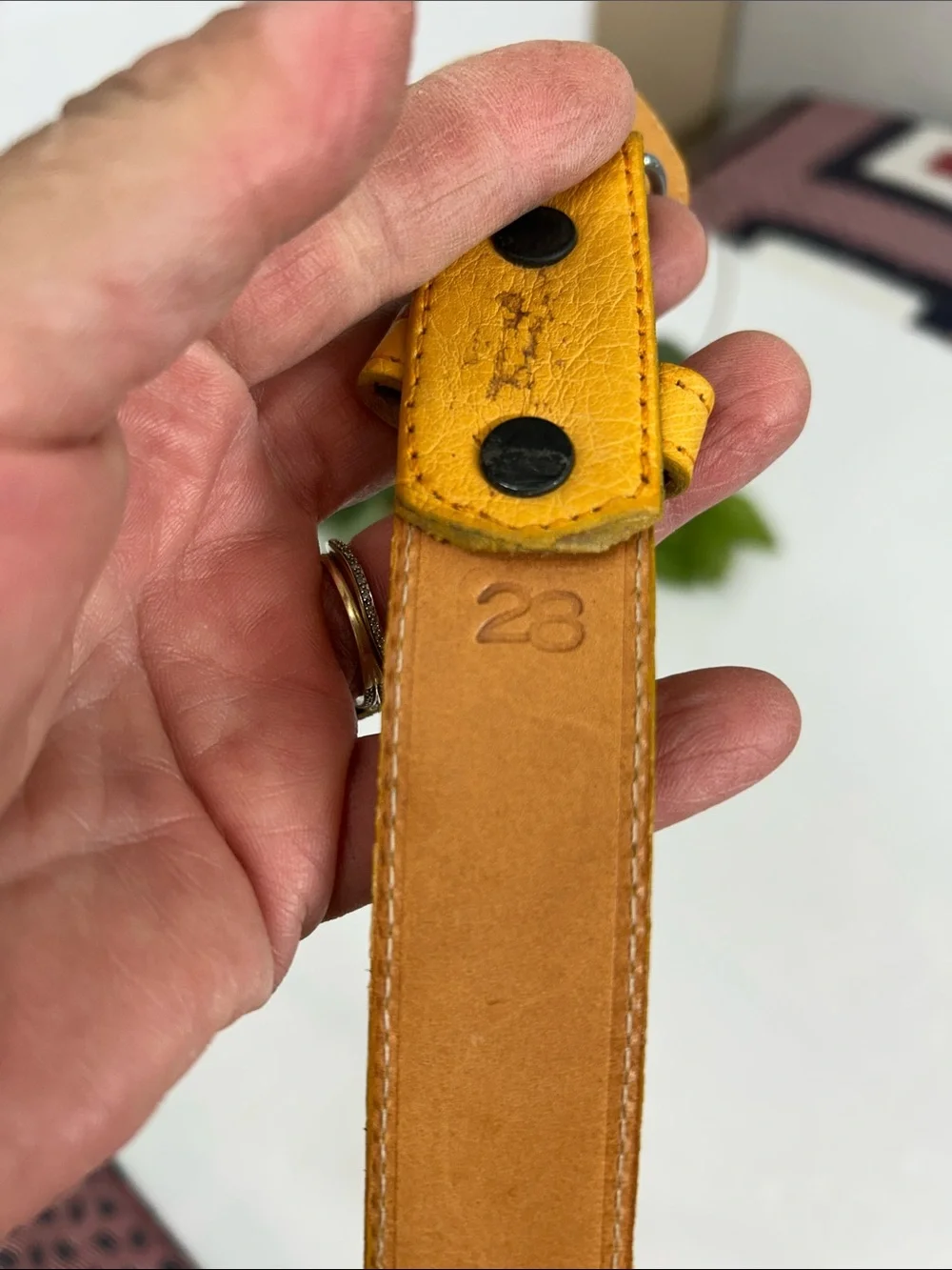 Kids Yellow Ostrich-Effect Leather Belt